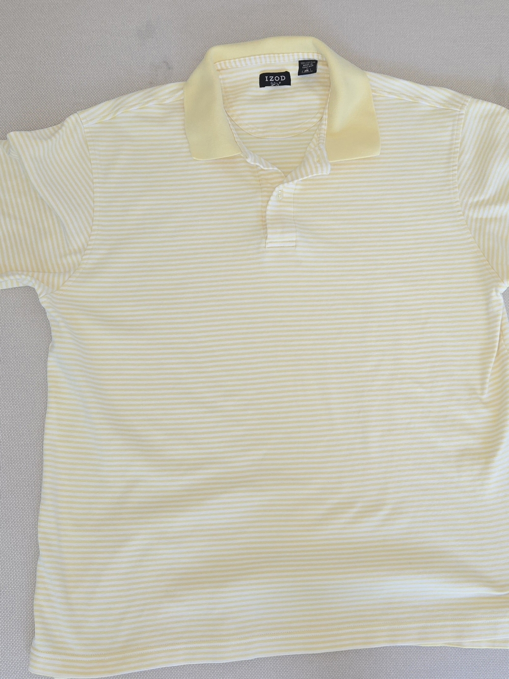 IZOD GOLF Men's Large Polo Shirt Yellow Stripes 100% Cotton ULTRA SOFT